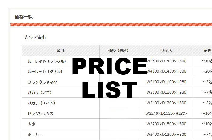 カジノイベントの価格